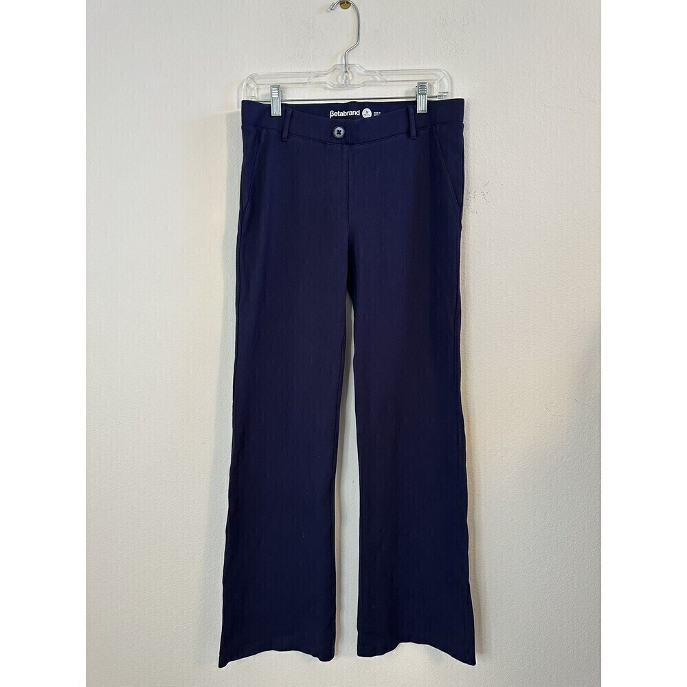 Betabrand Womens Dress Yoga Pants Sz Medium Blue Elastic Waistband Straight Leg